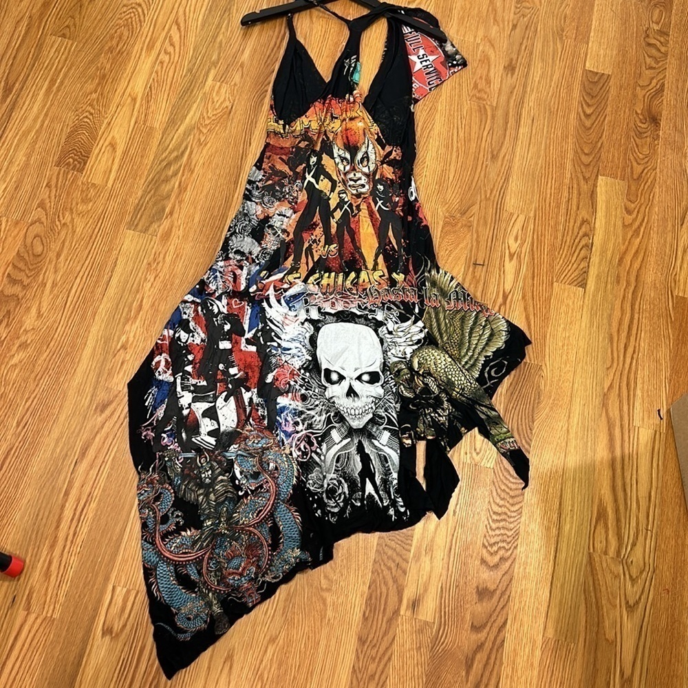 Vintage Rana Rojo custom rock & roll moto high low midi dress size small 4 black - Picture 7 of 11